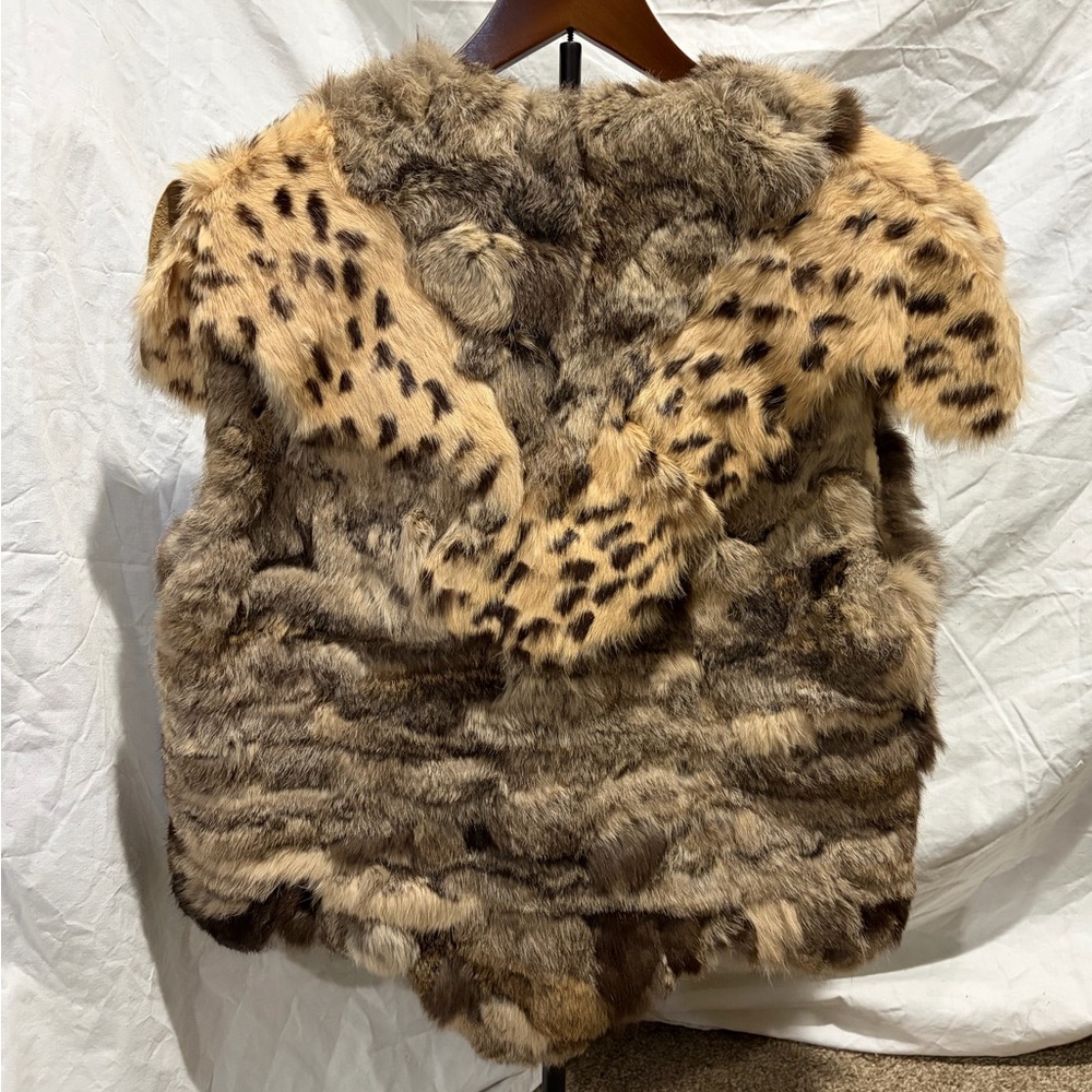 Women's Dyed Rabbit Fur Patchwork Leopard Print V… - image 2